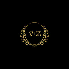 Naklejka premium BZ beautiful, feminine and elegant wedding monogram initial logo with circle floral gold