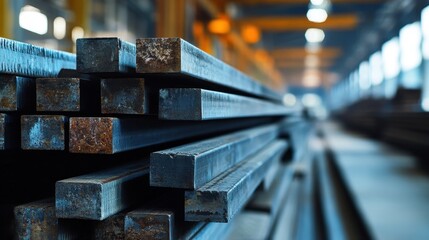 Raw Metal Storage: Steel Bars and Beams for Architectural and Construction Design