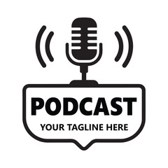 Podcast Microphone Icon with Tagline Placeholder