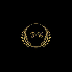 BK beautiful, feminine and elegant wedding monogram initial logo with circle floral gold