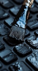 Black Paintbrush  Palette Closeup.