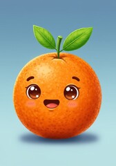 Cartoon Orange Fruit Illustration Smiling And Happy with Green Leaves