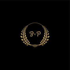 Naklejka premium BP beautiful, feminine and elegant wedding monogram initial logo with circle floral gold