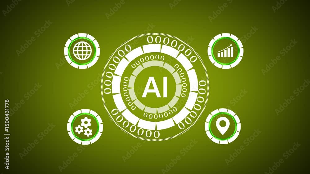 Poster artificial intelligence in global networks. animated artificial intelligence technology with global 