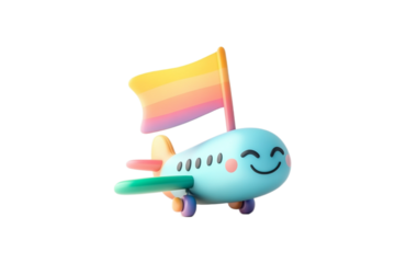 Happy Plane Rainbow Flag Cute Travel 3d sky fun   