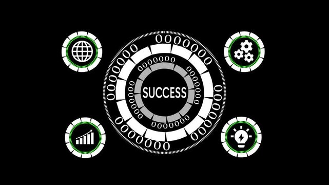 Driving success with futuristic digital dashboards. Animated digital dashboard progressing towards success emphasizing global growth and innovation with futuristic infographics