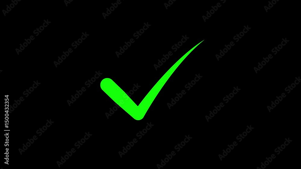 Poster approval and validation with green checkmark. animated green checkmark overlay on a black background