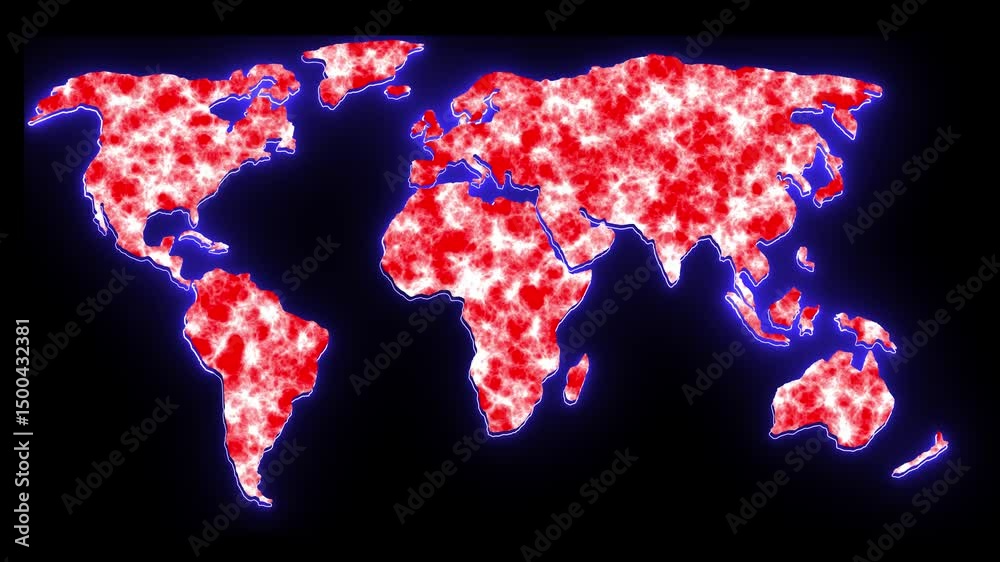 Poster world map with vibrant data visuals. digital animated world map displaying abstract red and white da