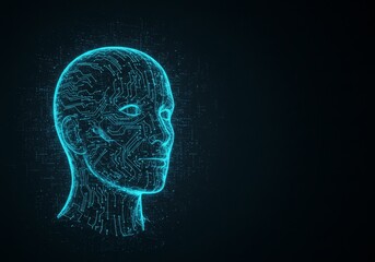 Digital 3D Abstract Head Illustration With Blue Light And Futuristic Concept