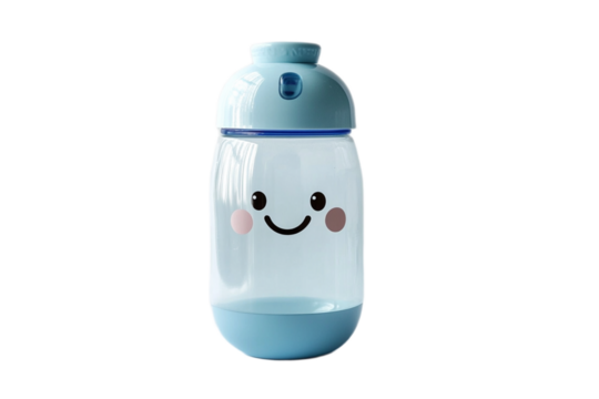 Cute Blue Plastic Water Bottle Kids fun face happy