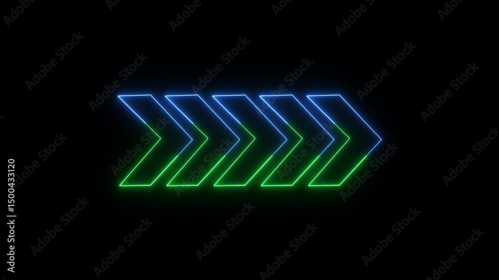 Poster rightward arrows forming a continuous loop . animated neon arrows seamless loop moving right against