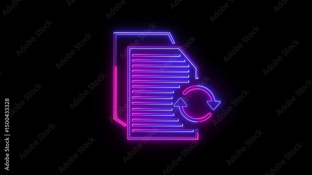 Poster cyberpunk style icon for document refresh. animated neon icon illustrating document refresh process 