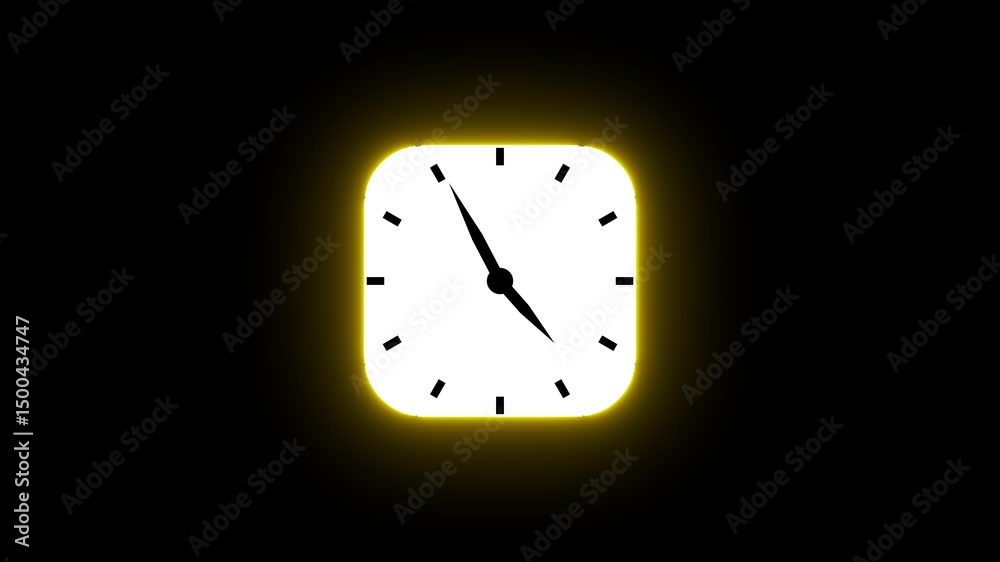Poster time management represented by clock icon design. animated clock icon displayed against a black back