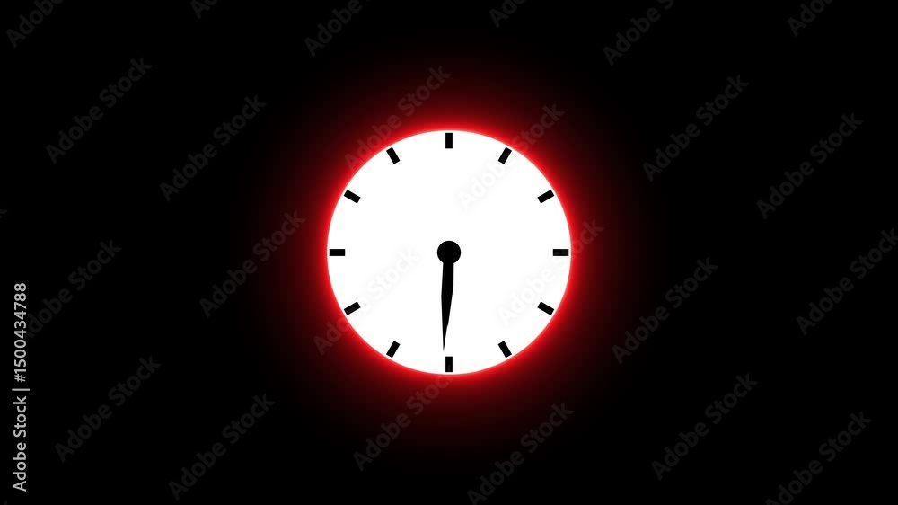 Poster clock representing time and punctuality. animated clock glowing red on black background minimalist c
