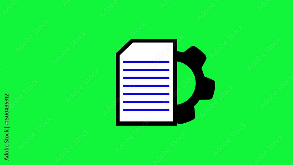 Poster settings and data flow shown with gear and document. abstract animation of document and gear symbol 