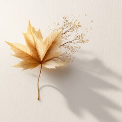 Delicate Autumn Leaf with Subtle Shadows on Soft Background