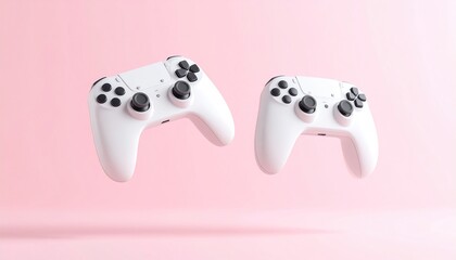 Floating Game Controllers with Pink Background.