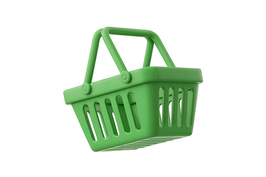 3d empty green shopping basket isolated on transparent background. Png
