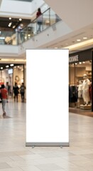 Large White Banner Displaying Advertising In Shopping Mall Interior