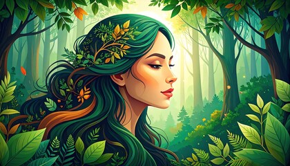 Forest Nymph with Autumn Leaves.