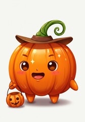 Cute Pumpkin Character Illustration with Halloween Theme on White Background