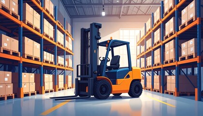 Forklift in warehouse storage.
