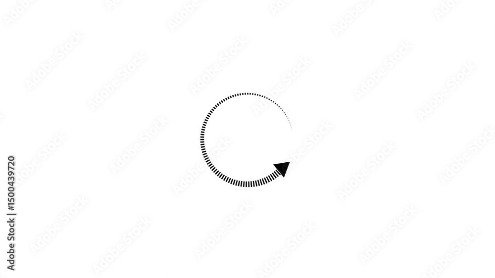 Poster rotating dotted arrow symbolizing loading and transition. animated dotted arrow turning symbolizing 