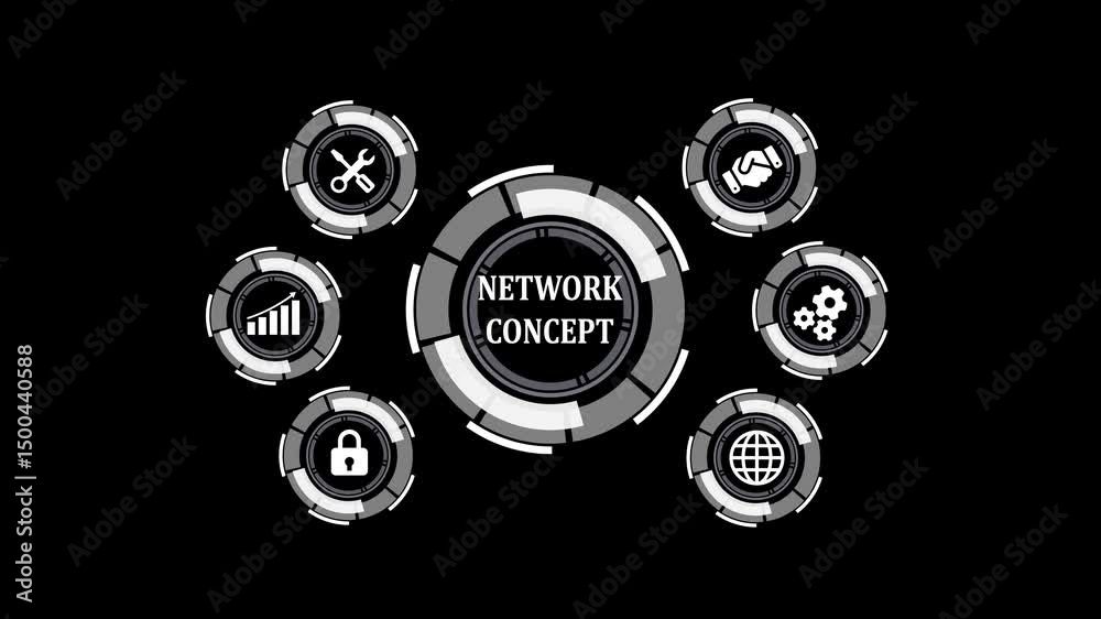 Poster network design with circular icons and connectivity. modern network concept design with circular int