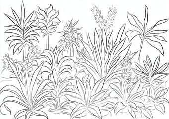 Giungla tropicale monocromatica: disegno a linea continua