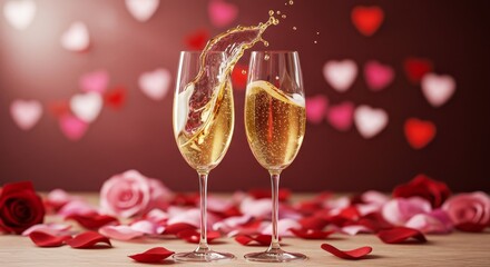 Photo of Champagne Toast with Hearts and Roses for Valentines Day Celebration