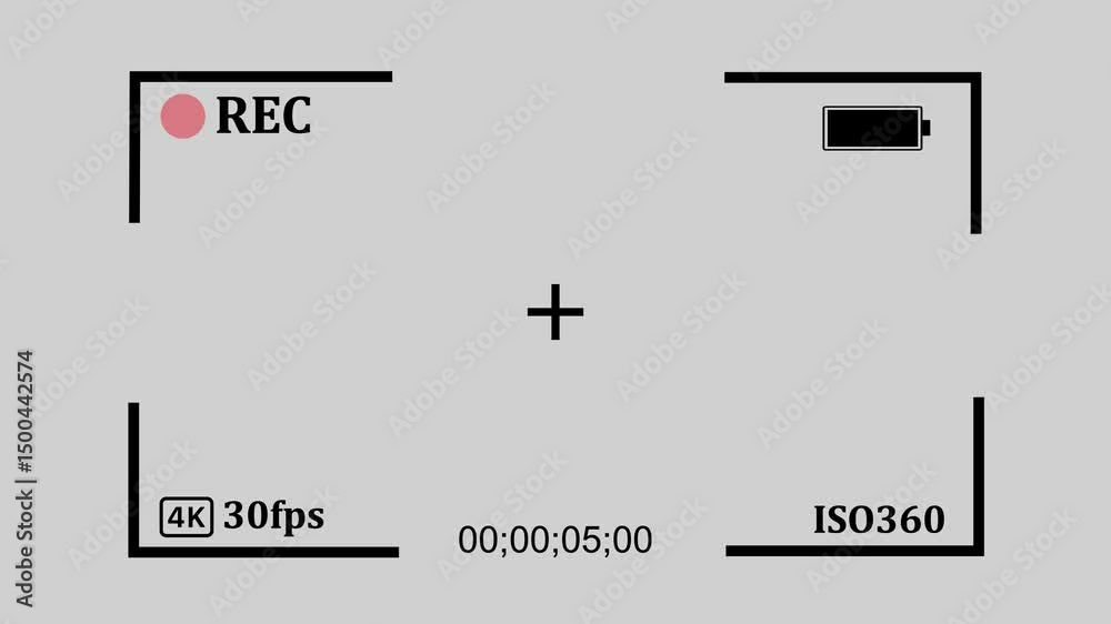 Poster Recording interface with video camera frame and indicators. Video camera interface recording frame elements including rec indicators time and resolution settings against a neutral background