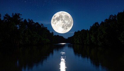 Full Moon over Tropical River.