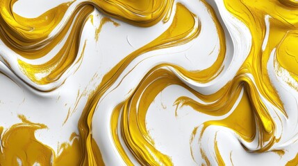 Abstract swirl pattern of white and gold paint.