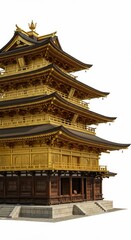 Fototapeta premium Photo of Golden Pagoda Architecture Structure Against White Background