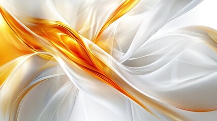 Abstract design of flowing white and gold shapes.