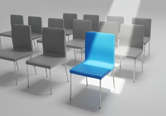 Photo of Blue Chair Among Gray Chairs Representing Uniqueness and Leadership