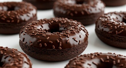 Photo of Chocolate Donuts with Sprinkles on White Background