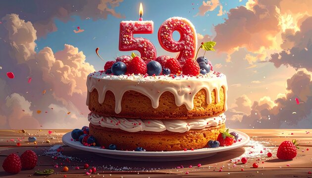 59 years. Birthday Anniversary Sweet Cake. An anniversary greeting card or banner
