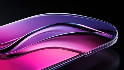 Close-up of a curved, transparent, vibrant pink and purple smartphone casing