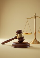Golden Scale and Gavel on Brown Wooden Stand Representing Legal Justice Photo