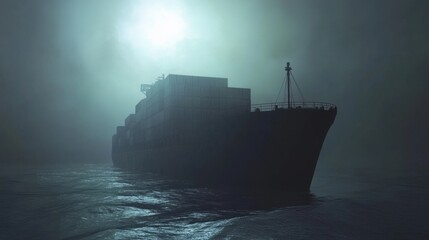 Fototapeta premium Siluette di nave in nebbia notturna