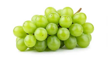 Photo of Green Grapes Cluster Isolated on White Background with Water Drops