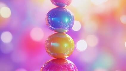 Colorful spheres stacked vertically against a bokeh background