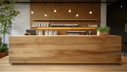 Wooden counter in a modern cafe