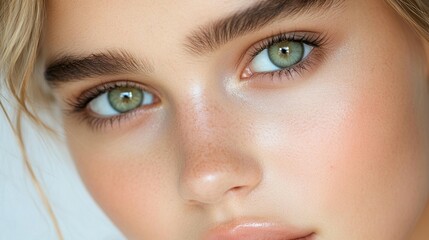 Fototapeta premium Closeup of Green Eyes and Freckles