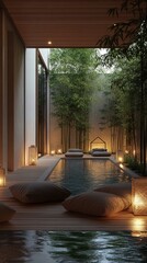 Tranquil indoor-outdoor courtyard with a pool