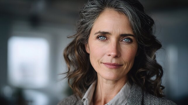 Confident Professional Woman with Mature Expression in an Office