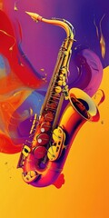 Fototapeta premium Vibrant saxophone with dynamic abstract background