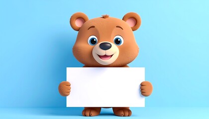 Cute Bear Holding Blank Sign.
