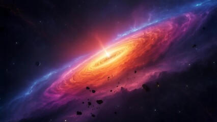 Fototapeta premium Cosmic Inferno: Glowing Nebula with Asteroid Field & Radiant Core